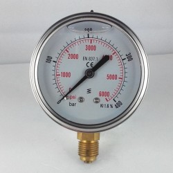 Glycerine filled pressure gauge 400 Bar diameter dn 63mm bottom