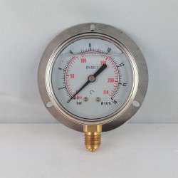 16 Bar glycerine filled pressure gauge 63 wall flange dn 63mm