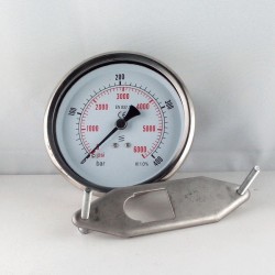 Glycerine filled pressure gauge 400 Bar  diameter dn 100mm u-clamp