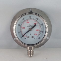 Stainless steel pressure gauge 160 Bar dn 63mm back flange