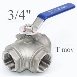 Valvola a sfera inox 3 vie 3/4"gas  movimento T