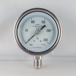 Stainless steel pressure gauge 250 Bar diameter dn 100mm bottom