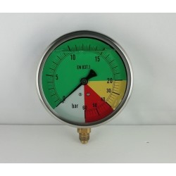 Glycerine filled ISOMETRIC pressure gauge colored dials 20-60 Bar dn 100mm bottom