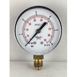 Oxygen pressure gauge 6 Bar diameter dn 63mm bottom