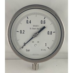 Stainless steel pressure gauge 1 Bar dn 150mm bottom 1/2"NPT