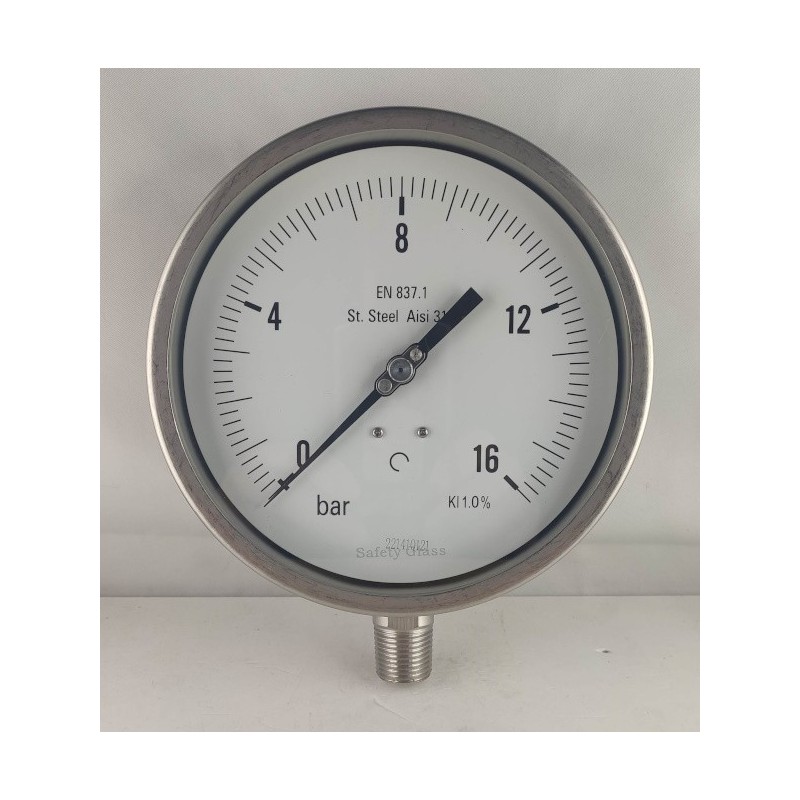 Stainless steel pressure gauge 16 Bar dn 150mm bottom 1/2"NPT