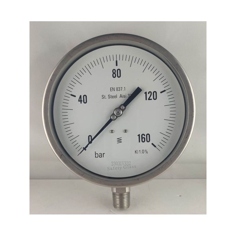 Stainless steel pressure gauge 160 Bar dn 150mm bottom 1/2"NPT