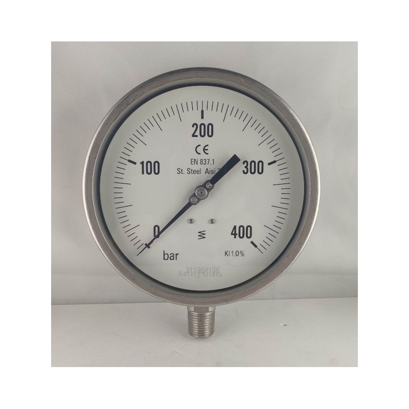 Stainless steel pressure gauge 400 Bar dn 150mm bottom 1/2"NPT