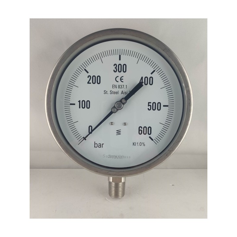 Stainless steel pressure gauge 600 Bar dn 150mm bottom 1/2"NPT