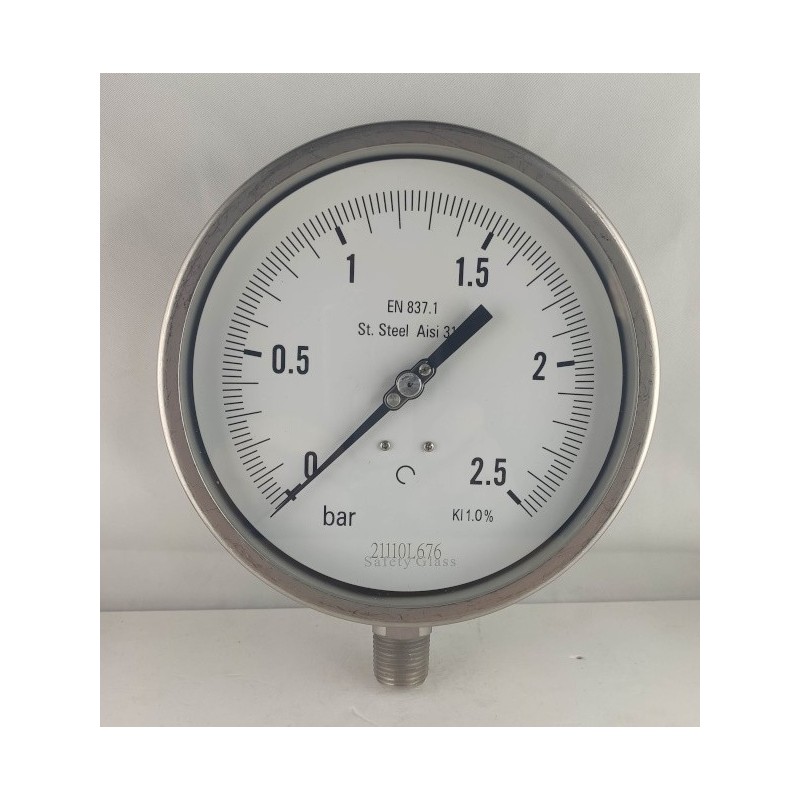 Stainless steel pressure gauge 2.5 Bar dn 150mm bottom 1/2"NPT