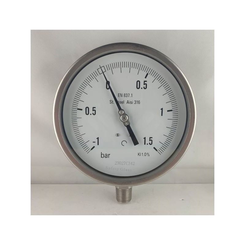 Stainless steel compound gauge -1+1,5 Bar dn 150mm bottom 1/2"NPT