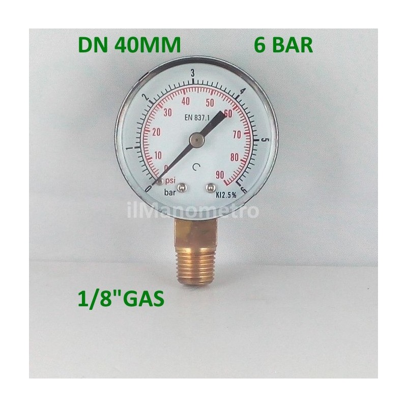 Manometro 6 Bar diametro dn 40mm  radiale